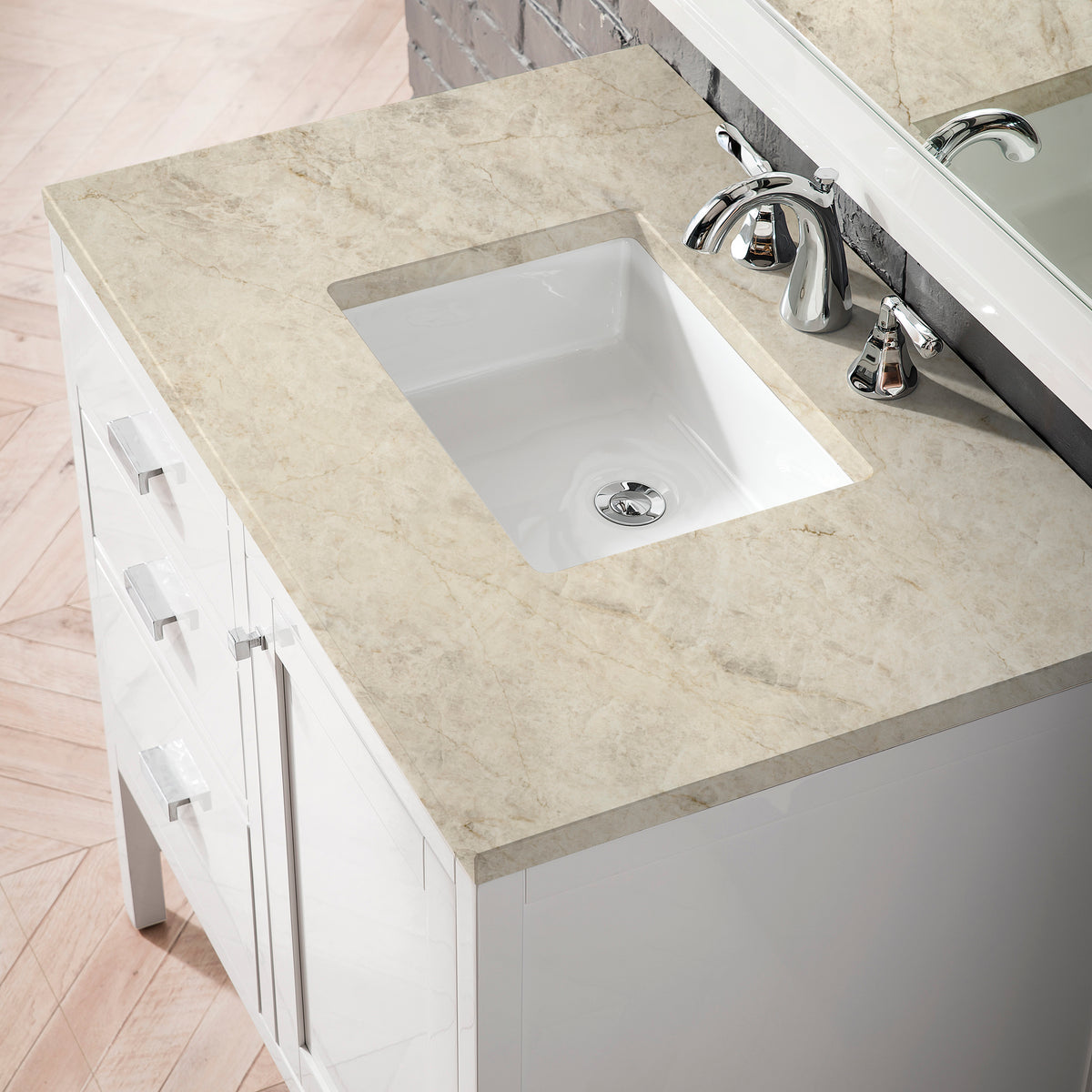 James Martin Vanities Addison 36" Glossy White Single Vanity With 3 CM Tajnar Eclos Top
