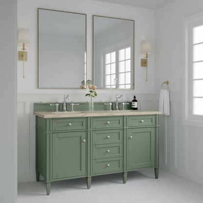 James Martin Vanities Brittany 60" Smokey Celadon Double Vanity With 3 CM Tajnar Eclos Top