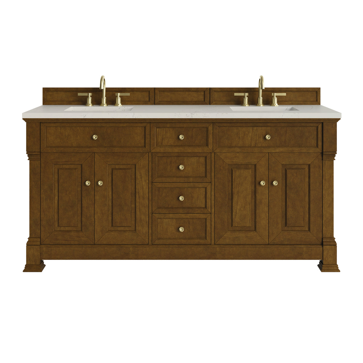 James Martin Vanities Brookfield 72" Honey Oak Double Vanity With 3 CM Siberian Silestone Top and FreePower Wireless Charger