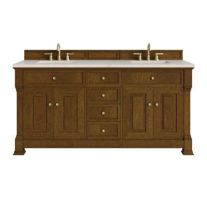 James Martin Vanities Brookfield 72" Honey Oak Double Vanity With 3 CM Siberian Silestone Top and FreePower Wireless Charger