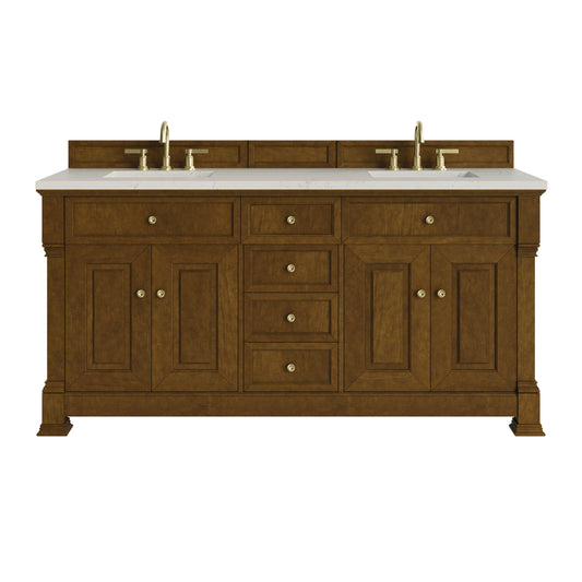 James Martin Vanities Brookfield 72" Honey Oak Double Vanity With 3 CM Siberian Silestone Top and FreePower Wireless Charger
