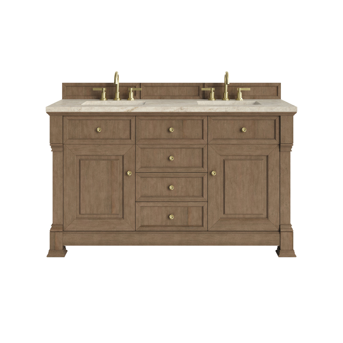 James Martin Vanities Brookfield 60" Pecan Double Vanity With 3 CM Tajnar Eclos Top