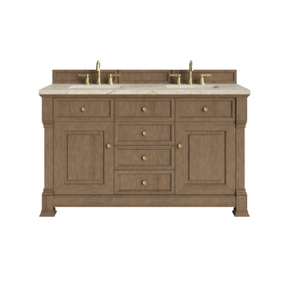 James Martin Vanities Brookfield 60" Pecan Double Vanity With 3 CM Tajnar Eclos Top