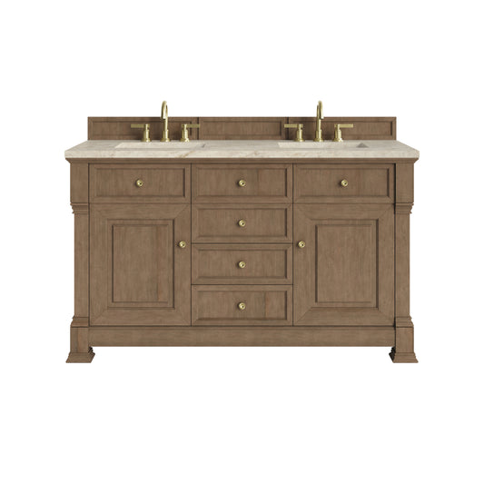 James Martin Vanities Brookfield 60" Pecan Double Vanity With 3 CM Tajnar Eclos Top