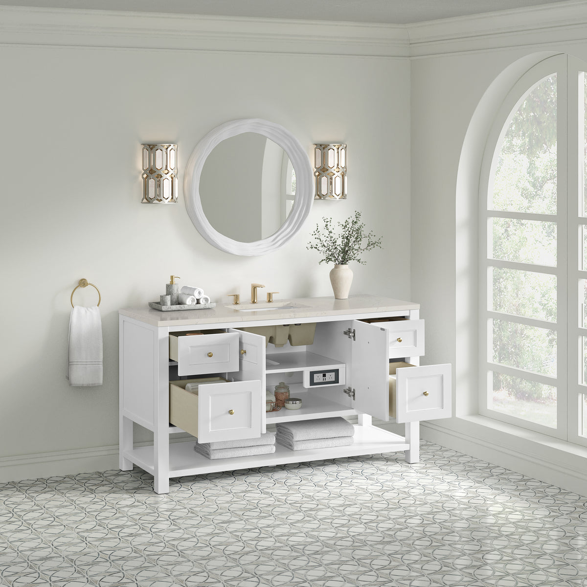James Martin Vanities Breckenridge 60" Bright White Single Vanity With 3cm Siberian Silestone Top