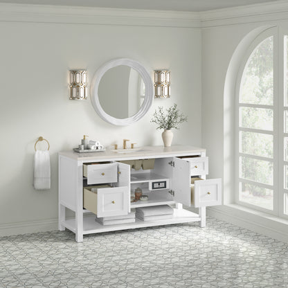 James Martin Vanities Breckenridge 60" Bright White Single Vanity With 3cm Siberian Silestone Top and FreePower Wireless Charger