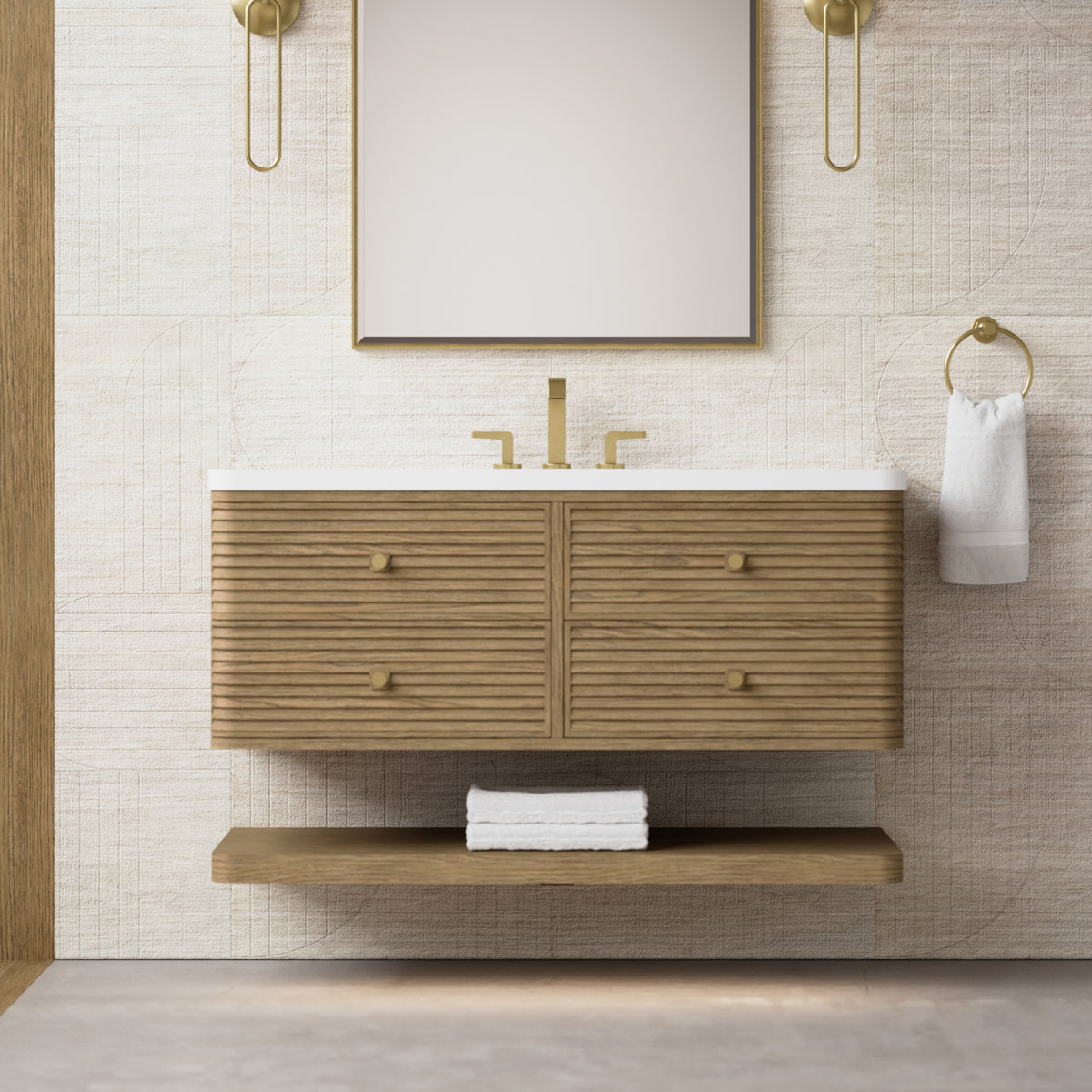 James Martin Vanities Allamari 48" Dune Mist Single Vanity With 3 CM White Zeus Silestone Top