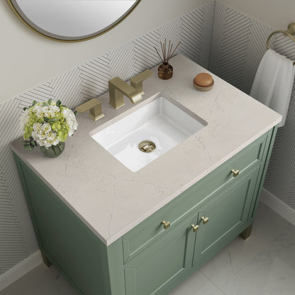 James Martin Vanities Chicago 36" Smokey Celadon Single Vanity With 3 CM Siberian Silestone Top