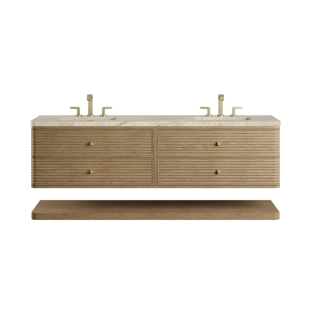 James Martin Vanities Allamari 72" Dune Mist Double Vanity With 3 CM Tajnar Eclos Top and FreePower Wireless Charger