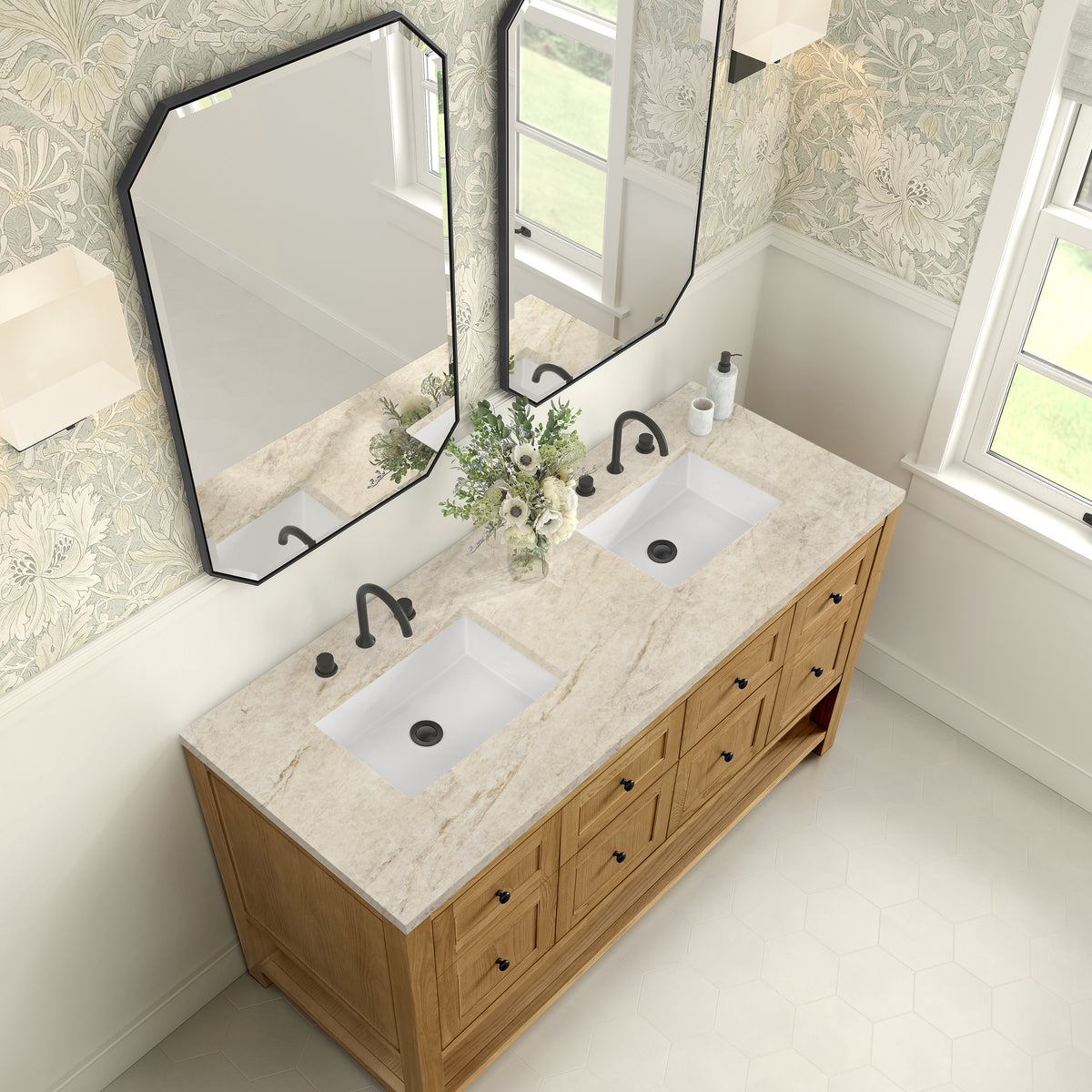 James Martin Vanities Breckenridge 60" Light Natural Oak Double Vanity With 3cm Tajnar Eclos Top