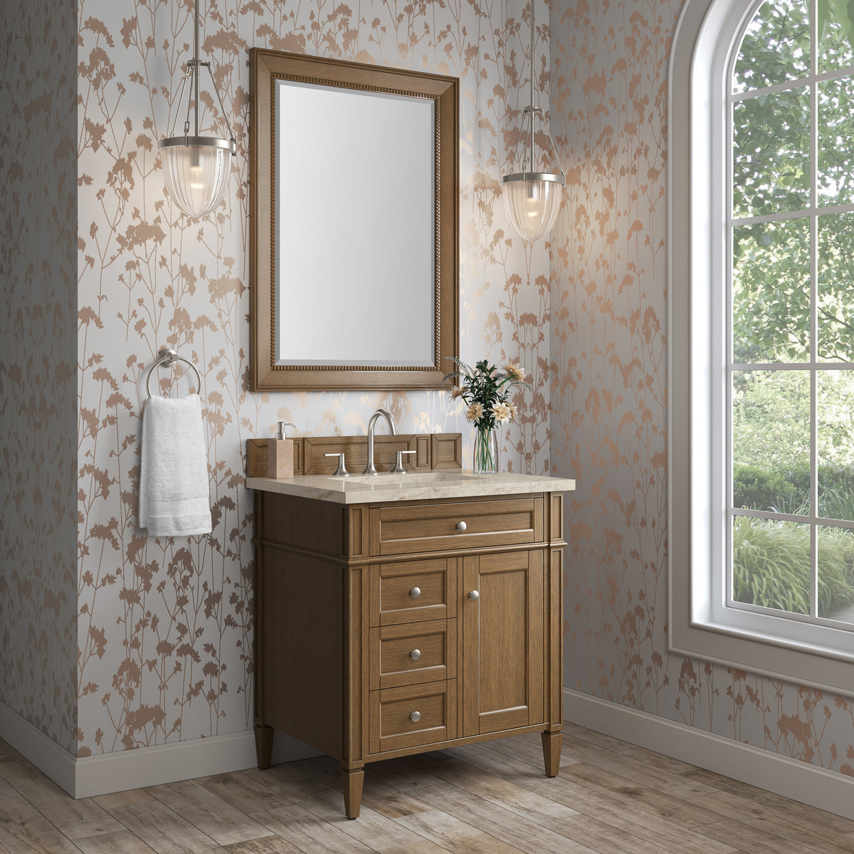 James Martin Vanities Brittany 30" Saddle Brown Single Vanity With 3 CM Tajnar Eclos Top