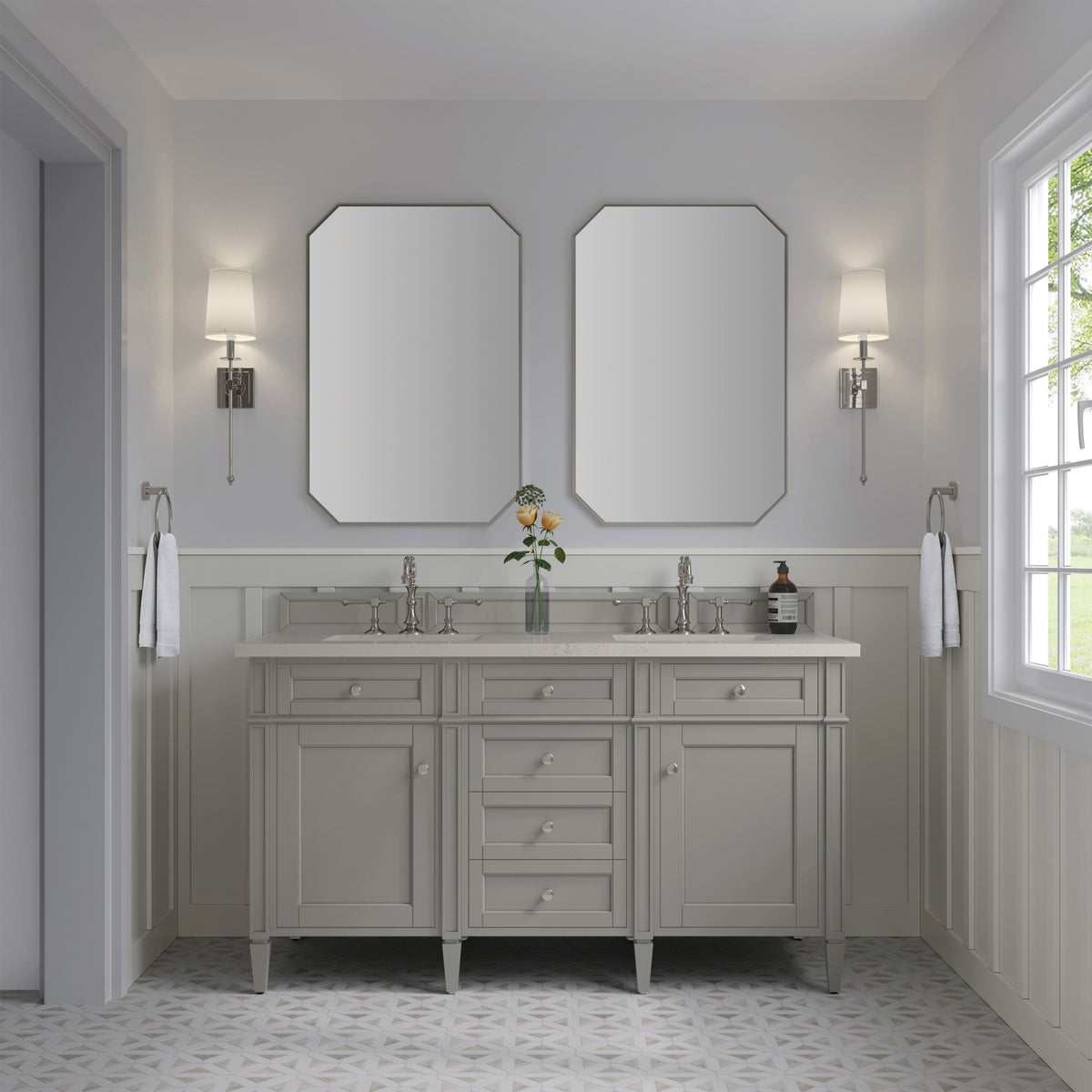 James Martin Vanities Brittany 60" Urban Gray Double Vanity With 3 CM Siberian Silestone Top