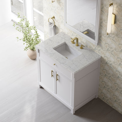 James Martin Vanities Bellshire 36" Bright White Single Vanity With 3 CM Eternal Jasmine Pearl Silestone Top