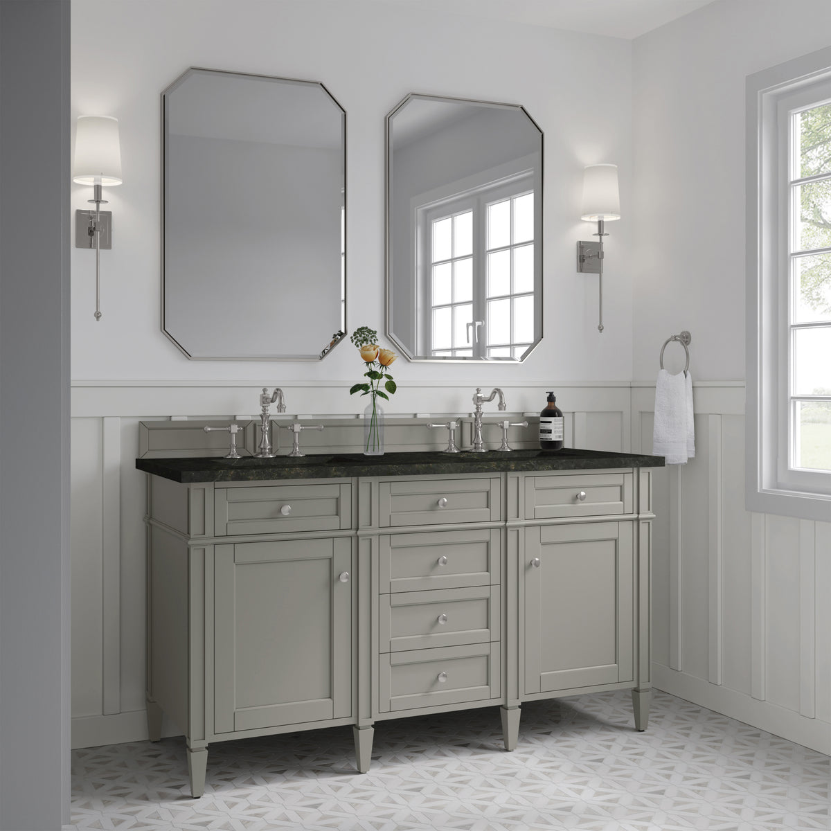 James Martin Vanities Brittany 60" Urban Gray Double Vanity With 3 CM Phantome Eclos Top