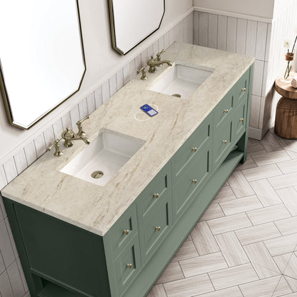 James Martin Vanities Breckenridge 72" Smokey Celadon Double Vanity With 3cm Tajnar Eclos Top and FreePower Wireless Charger