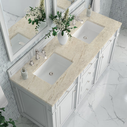 James Martin Vanities Bristol 60" Bright White Double Vanity With 3 CM Tajnar Eclos Top