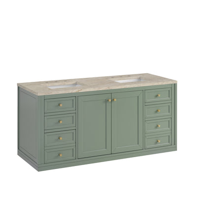 James Martin Vanities Chicago 60" Smokey Celadon Double Vanity With 3 CM Tajnar Eclos Top
