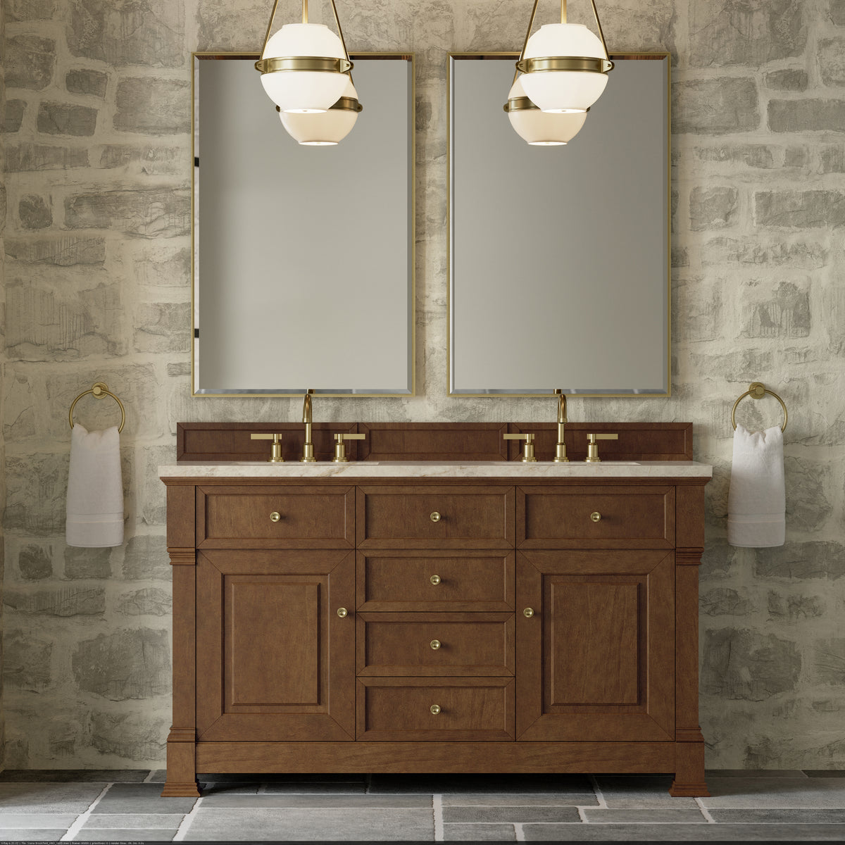 James Martin Vanities Brookfield 60" Honey Oak Double Vanity With 3 CM Tajnar Eclos Top