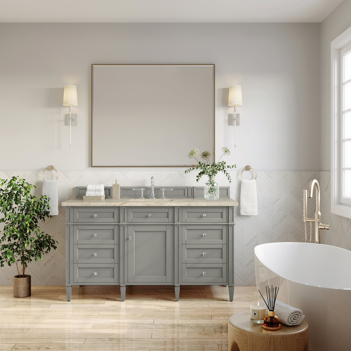 James Martin Vanities Brittany 60" Urban Gray Single Vanity With 3 CM Tajnar Eclos Top