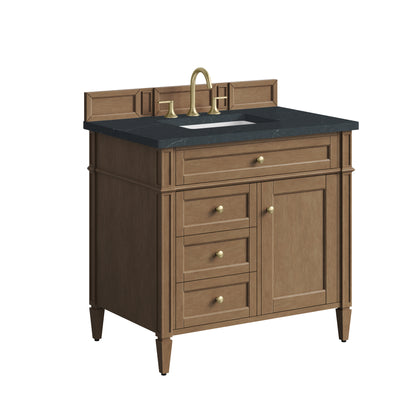 James Martin Vanities Brittany 36" Pecan Single Vanity With 3 CM Charcoal Soapstone Silestone Top