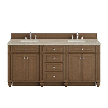 James Martin Vanities Bristol 72" Saddle Brown Double Vanity With 3 CM Tajnar Eclos Top