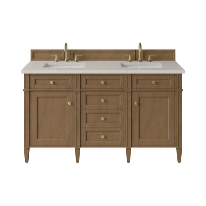 James Martin Vanities Brittany 60" Pecan Double Vanity With 3 CM Siberian Silestone Top
