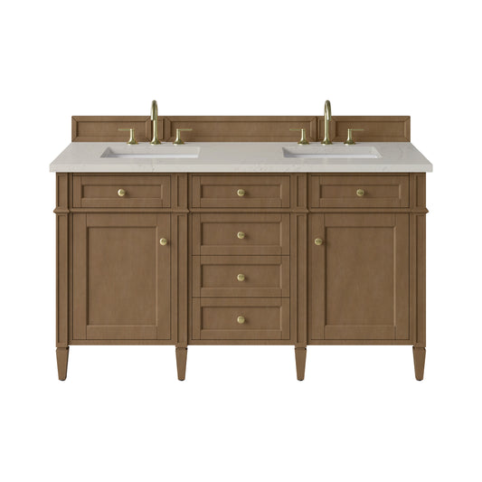 James Martin Vanities Brittany 60" Pecan Double Vanity With 3 CM Siberian Silestone Top