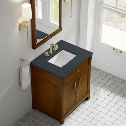 James Martin Vanities Bellshire 30" Honey Oak Single Vanity With 3 CM Charcoal Soapstone Silestone Top