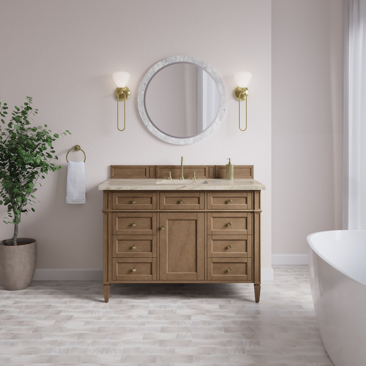James Martin Vanities Brittany 48" Pecan Single Vanity With 3 CM Tajnar Eclos Top