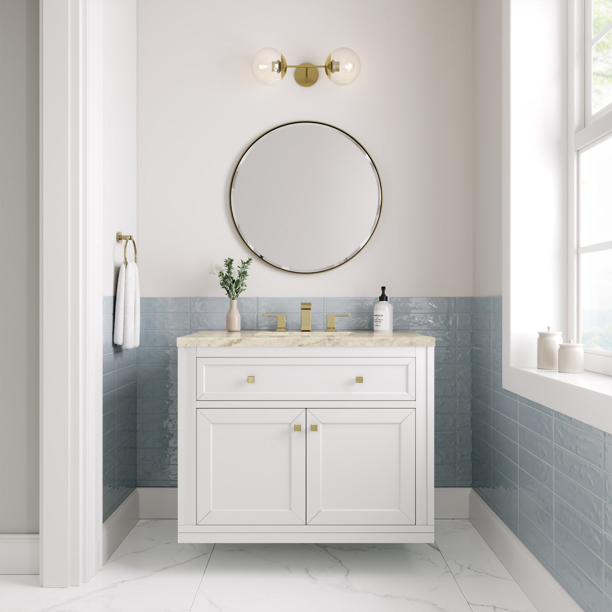 James Martin Vanities Chicago 36" Glossy White Single Vanity With 3 CM Tajnar Eclos Top