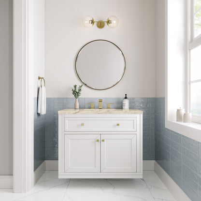 James Martin Vanities Chicago 36" Glossy White Single Vanity With 3 CM Tajnar Eclos Top