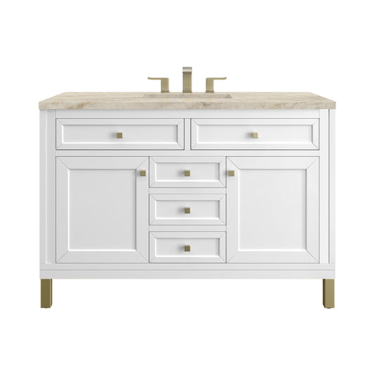 James Martin Vanities Chicago 48" Glossy White Single Vanity With 3 CM Tajnar Eclos Top