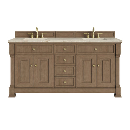 James Martin Vanities Brookfield 72" Pecan Double Vanity With 3 CM Tajnar Eclos Top