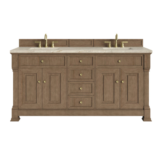 James Martin Vanities Brookfield 72" Pecan Double Vanity With 3 CM Tajnar Eclos Top