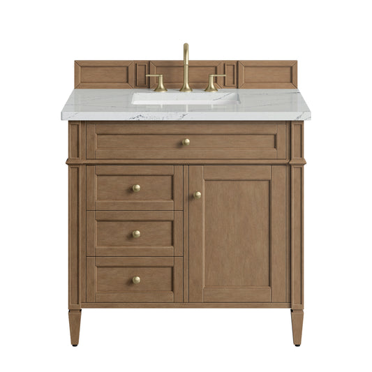 James Martin Vanities Brittany 36" Pecan Single Vanity With 3 CM Ethereal Noctis Silestone Top