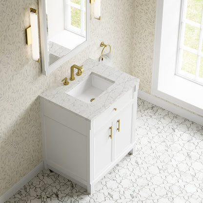 James Martin Vanities Bellshire 30" Bright White Single Vanity With 3 CM Eternal Jasmine Pearl Silestone Top