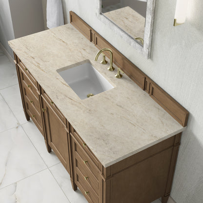 James Martin Vanities Brittany 60" Pecan Single Vanity With 3 CM Tajnar Eclos Top