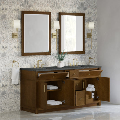 James Martin Vanities Bellshire 72" Honey Oak Double Vanity With 3 CM Parisien Bleu Silestone Top