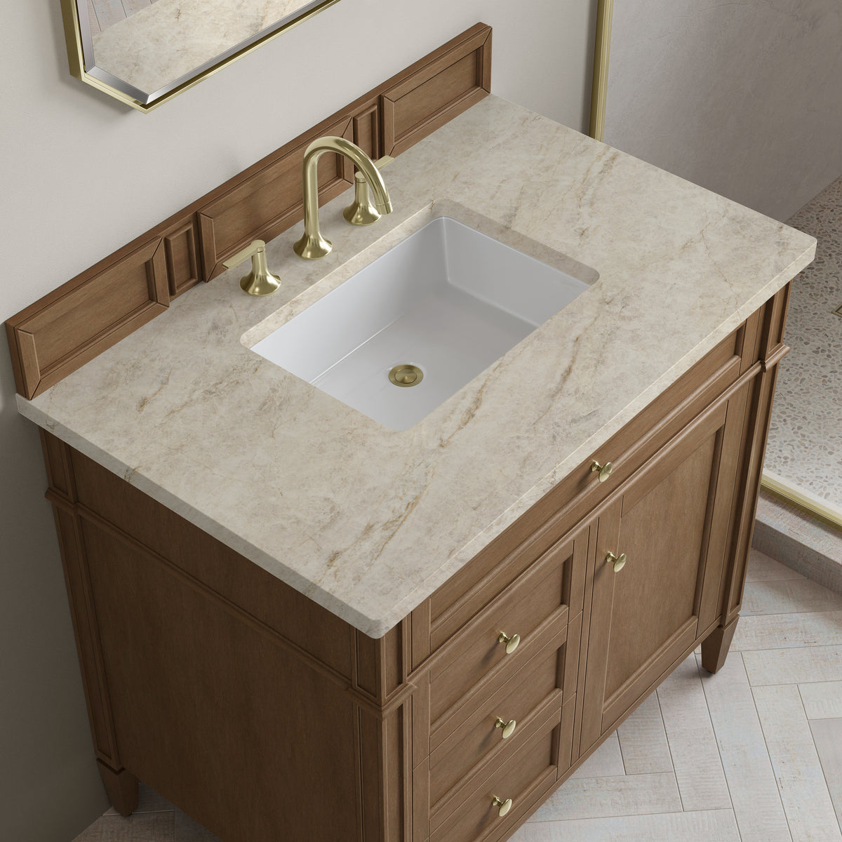 James Martin Vanities Brittany 36" Pecan Single Vanity With 3 CM Tajnar Eclos Top