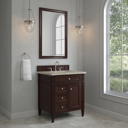 James Martin Vanities Brittany 30" Burnished Mahogany Single Vanity With 3 CM Tajnar Eclos Top