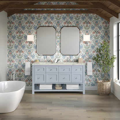 James Martin Vanities Breckenridge 60" Serenity Blue Double Vanity With 3cm Victorian Silver Quartz Top and FreePower Wireless Charger
