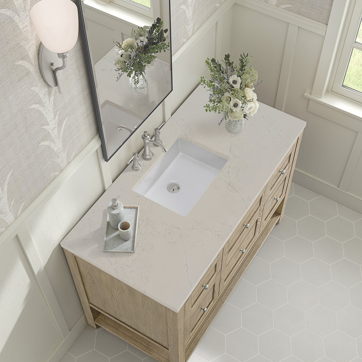 James Martin Vanities Breckenridge 48" Whitewashed Oak Single Vanity With 3cm Siberian Silestone Top