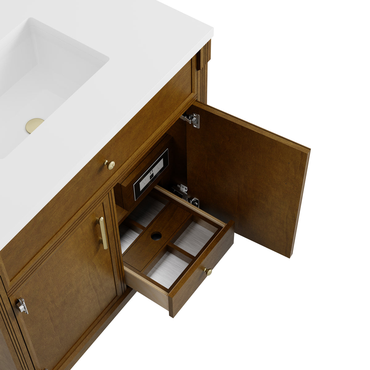 James Martin Vanities Bellshire 96" Honey Oak Dual Vanity Set With 3 cm Siberian Silestone Top and 24" Make-Up Counter