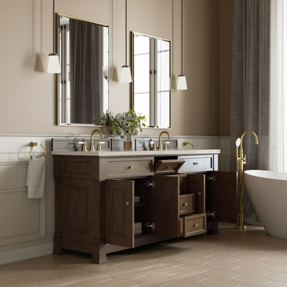 James Martin Vanities Brookfield 72" Pecan Double Vanity With 3 CM Siberian Silestone Top