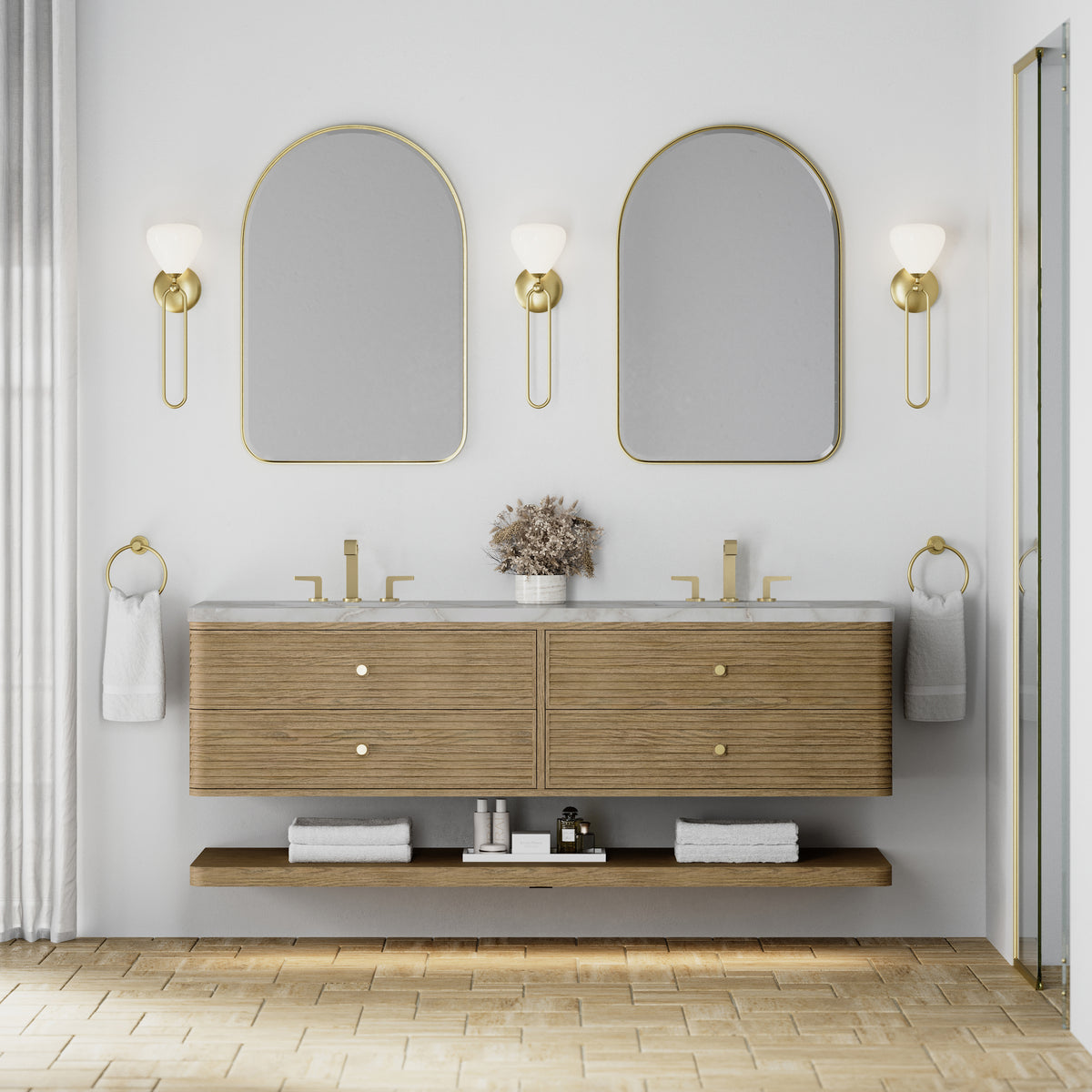 James Martin Vanities Allamari 72" Dune Mist Double Vanity With 3 CM Victorian Silver Top and FreePower Wireless Charger