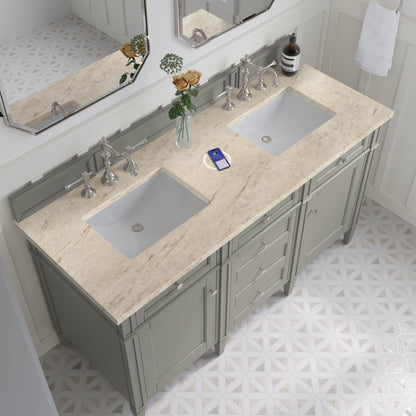 James Martin Vanities Brittany 60" Urban Gray Double Vanity With 3 CM Tajnar Eclos Top and FreePower Wireless Charger