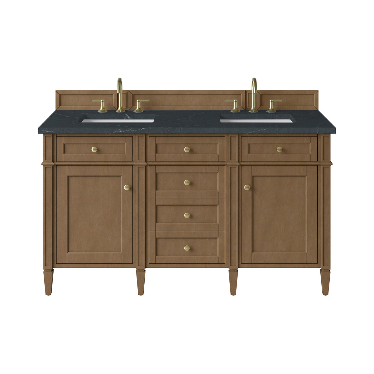 James Martin Vanities Brittany 60" Pecan Double Vanity With 3 CM Charcoal Soapstone Silestone Top
