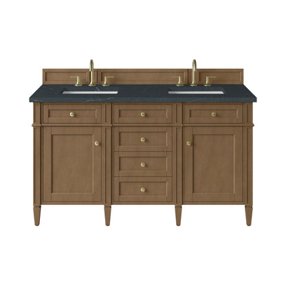 James Martin Vanities Brittany 60" Pecan Double Vanity With 3 CM Charcoal Soapstone Silestone Top