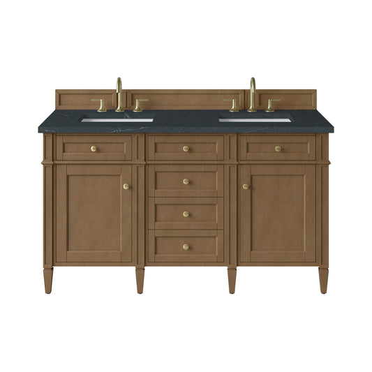 James Martin Vanities Brittany 60" Pecan Double Vanity With 3 CM Charcoal Soapstone Silestone Top