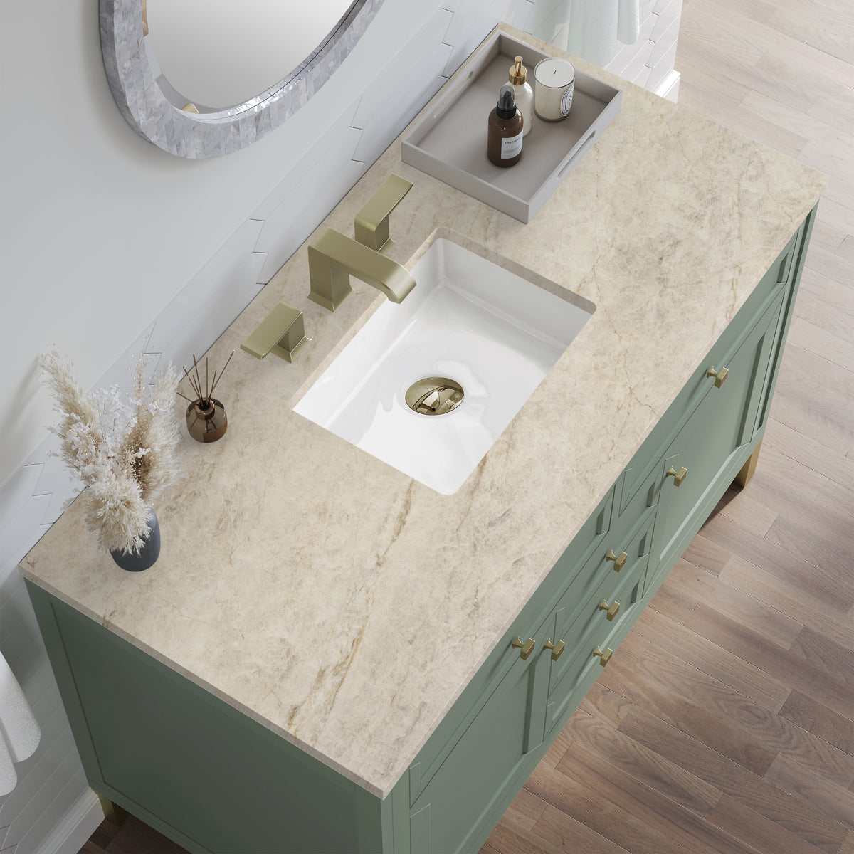James Martin Vanities Chicago 48" Smokey Celadon Single Vanity With 3 CM Tajnar Eclos Top